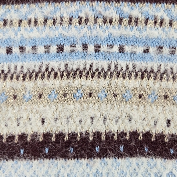 Ann Taylor Multicolor Sparkle Fair Isle Funnel Neck Sweater Metallic Cabincore - Picture 6 of 9
